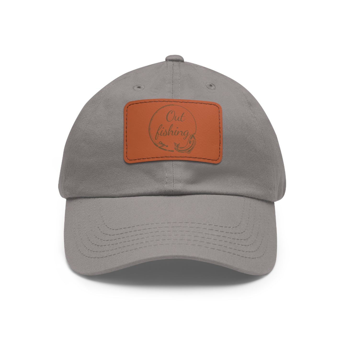 Out Fishing Dad Hat with Leather Patch (Rectangle)