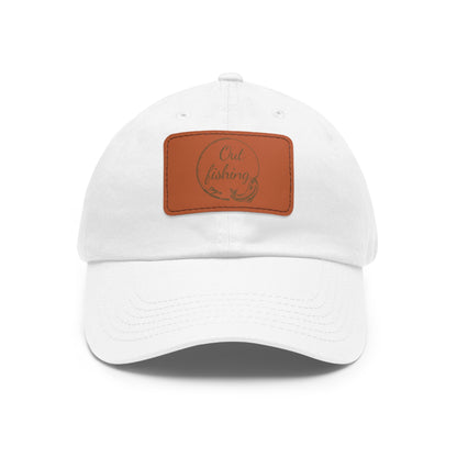 Out Fishing Dad Hat with Leather Patch (Rectangle)