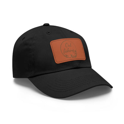 Out Fishing Dad Hat with Leather Patch (Rectangle)