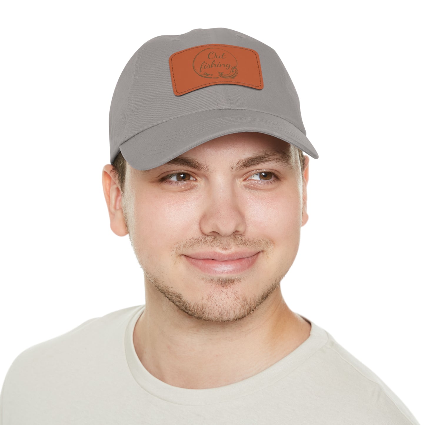 Out Fishing Dad Hat with Leather Patch (Rectangle)