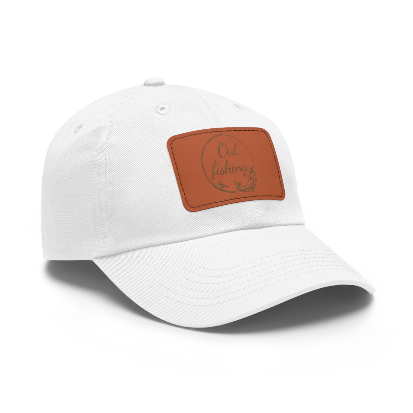 Out Fishing Dad Hat with Leather Patch (Rectangle)