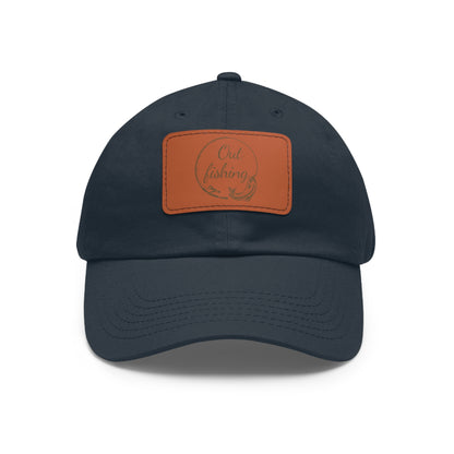 Out Fishing Dad Hat with Leather Patch (Rectangle)