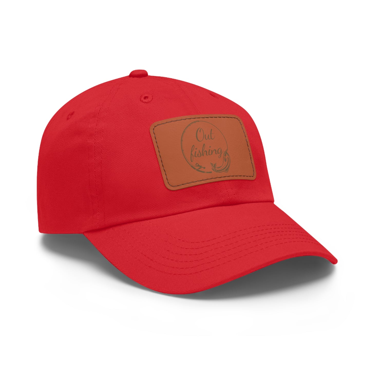 Out Fishing Dad Hat with Leather Patch (Rectangle)