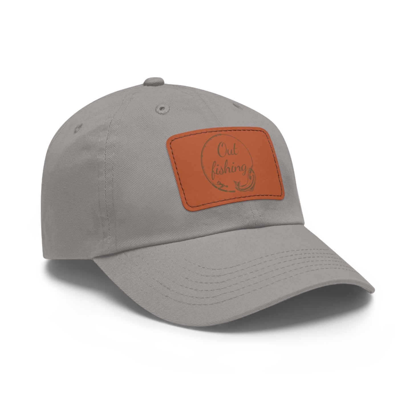 Out Fishing Dad Hat with Leather Patch (Rectangle)