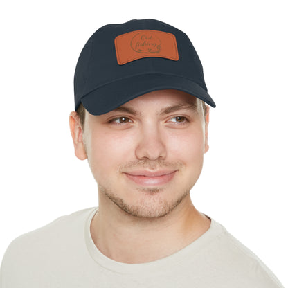 Out Fishing Dad Hat with Leather Patch (Rectangle)