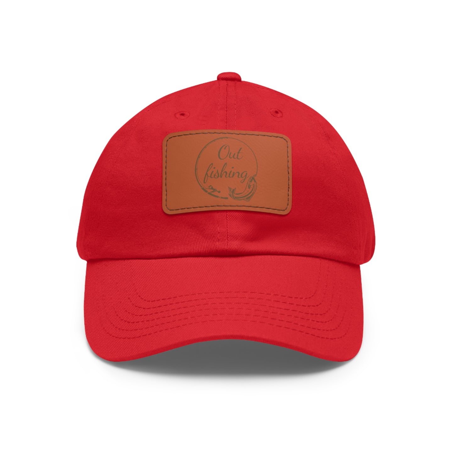 Out Fishing Dad Hat with Leather Patch (Rectangle)