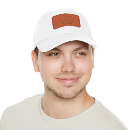 Out Fishing Dad Hat with Leather Patch (Rectangle)